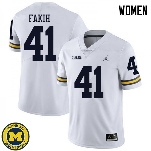 Womens University of Michigan #41 Adam Fakih White Jordan Brand Football Jersey